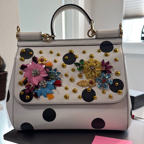 Dolce & Gabbana White and Black Floral Embellished Bag - Picture 1 of 11